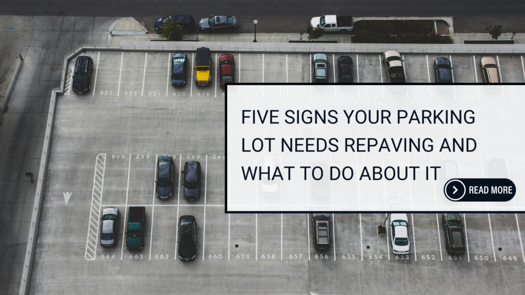 A parking facility with parked cars, a blog title, and a "read more" button beside it.